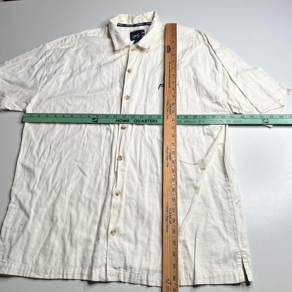 Phat Farm Shirt Mens 2XL White Cotton Linen Short Sleeve Button Up Logo Casual - Picture 6 of 6